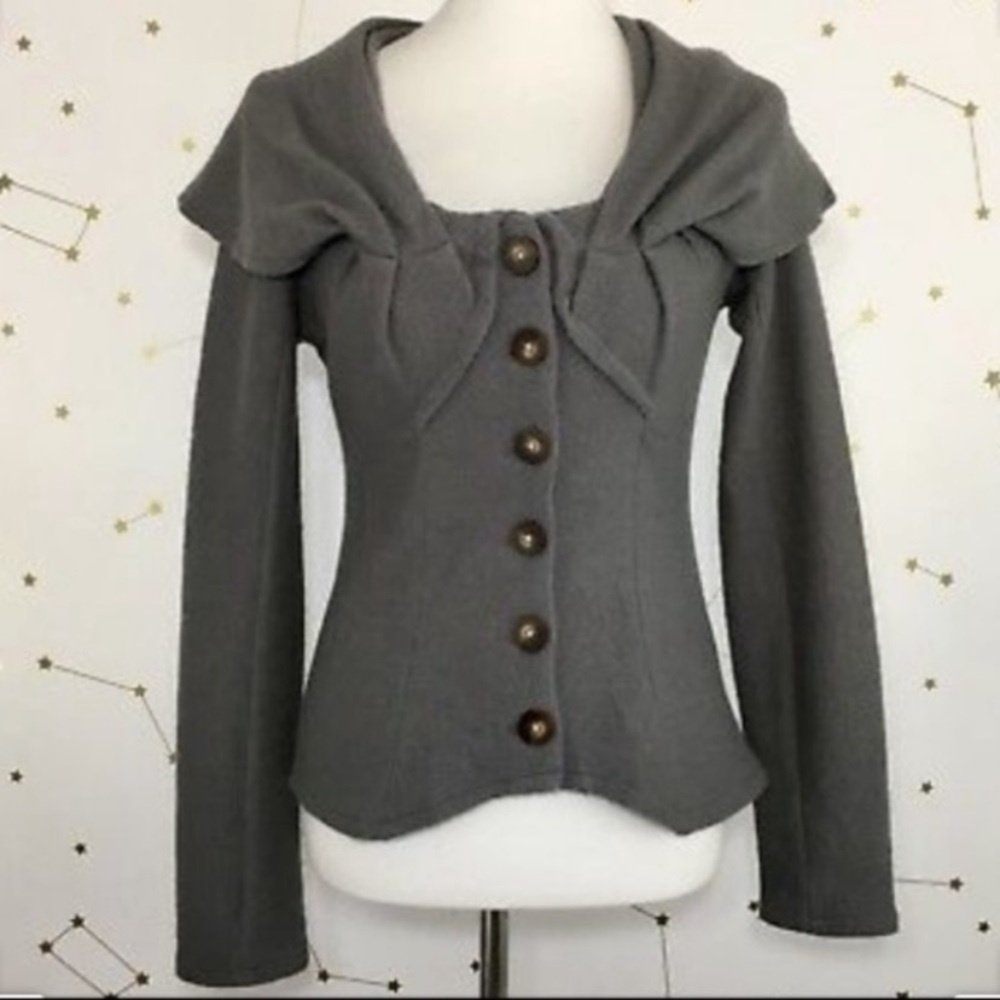 Anthropologie Guinevere Gray Boiled Wool Carved Cove Sweater Cardigan Shawl S